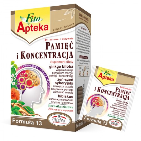 PAMIĘĆ I KONCENTRACJA Formuła 13 - 20 torebek w kopertach papierowych  po 2 g